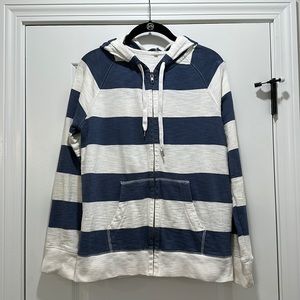 J Crew blue & white striped French Terry full-zip hoodie